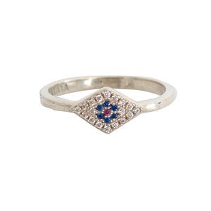 Nialaya Blue Red CZ 925 Silver Womens Clear Ring